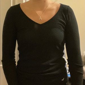 Black long sleeve v neck casual shirt